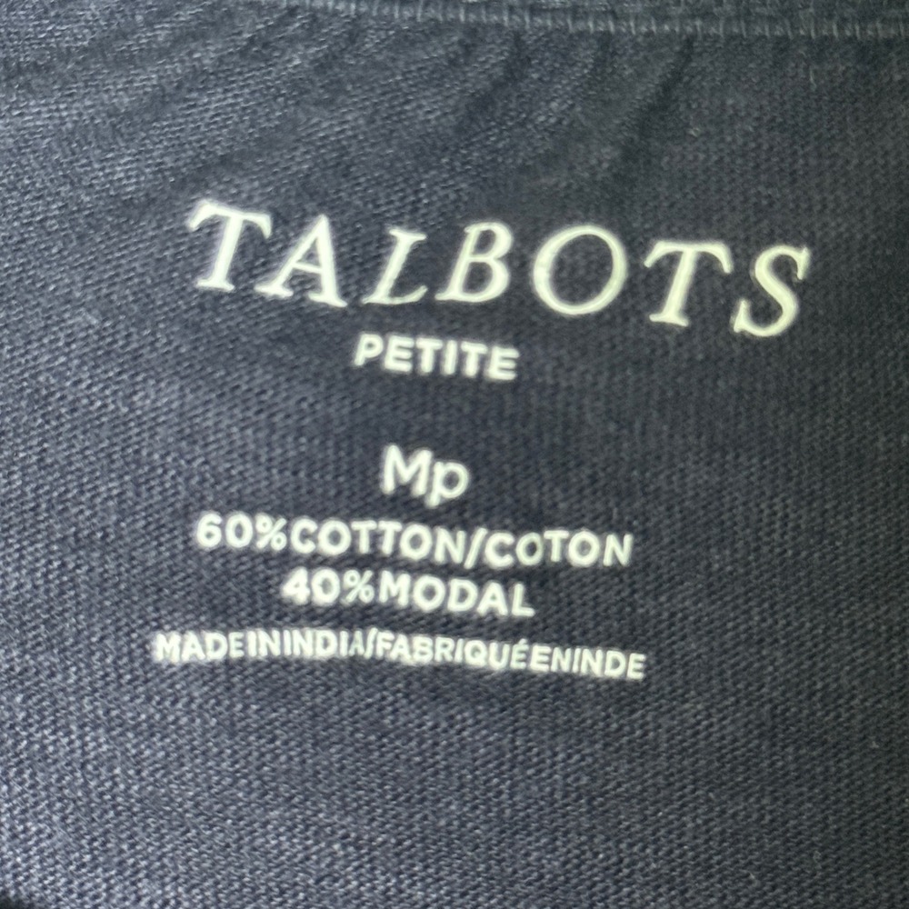 Talbots Petite Embroidered Floral Navy Blue Cotton Modal Short‎ Sleeve Top MP - Picture 2 of 10